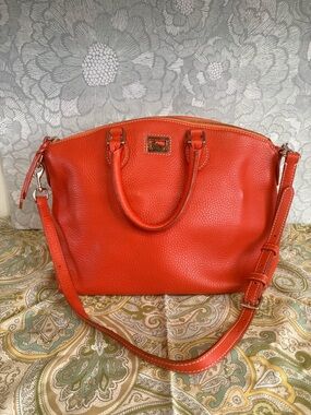 Dooney & Bourke Dillen Double Pocket Orange Pebble Leather  Satchel